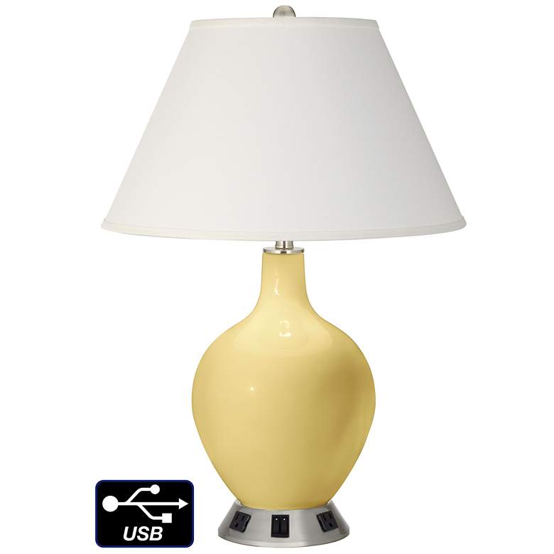 Image 1 Ivory Empire 2-Light Table Lamp - 2 Outlets and USB in Butter Up