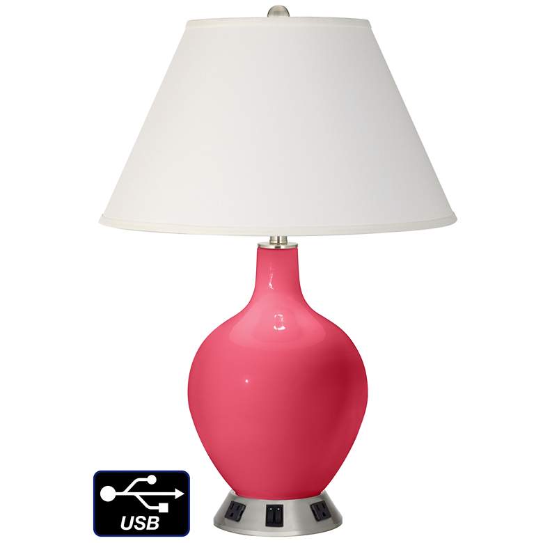Image 1 Ivory Empire 2-Light Table Lamp - 2 Outlets and USB in Eros Pink