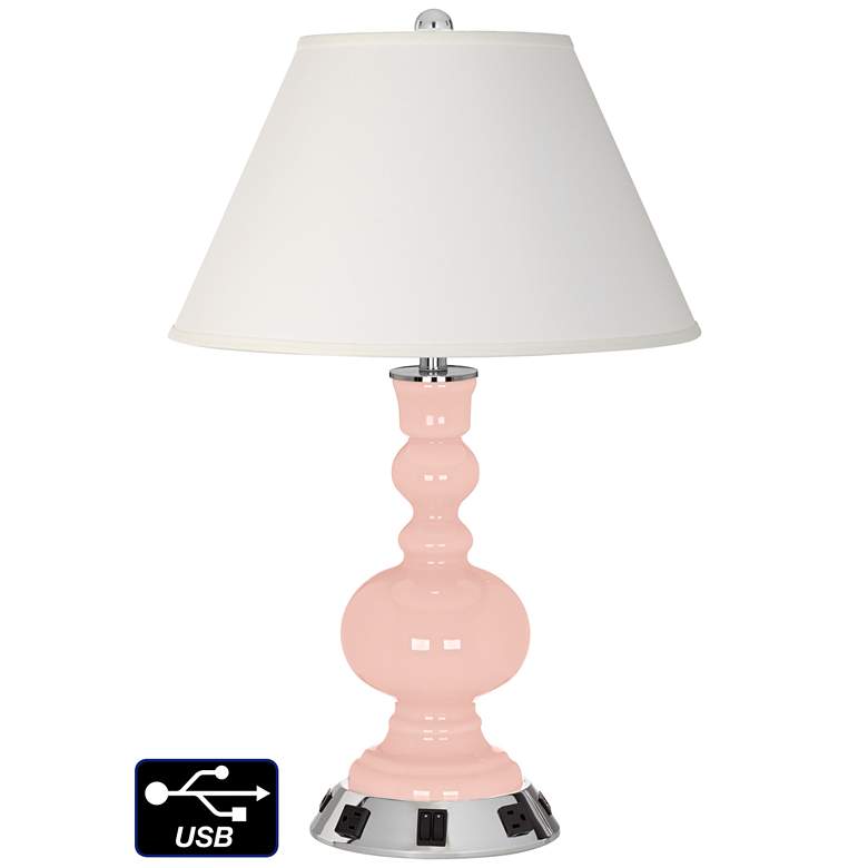 Image 1 Ivory Empire Apothecary Lamp - 2 Outlets and 2 USBs in Rose Pink