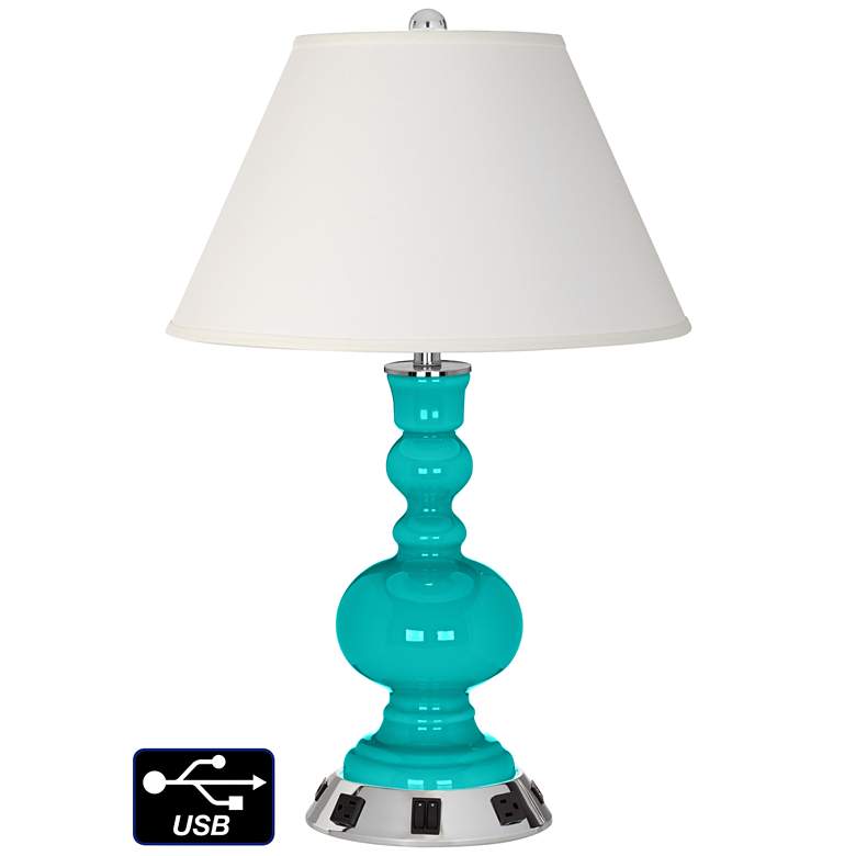 Image 1 Ivory Empire Apothecary Lamp - 2 Outlets and 2 USBs in Turquoise