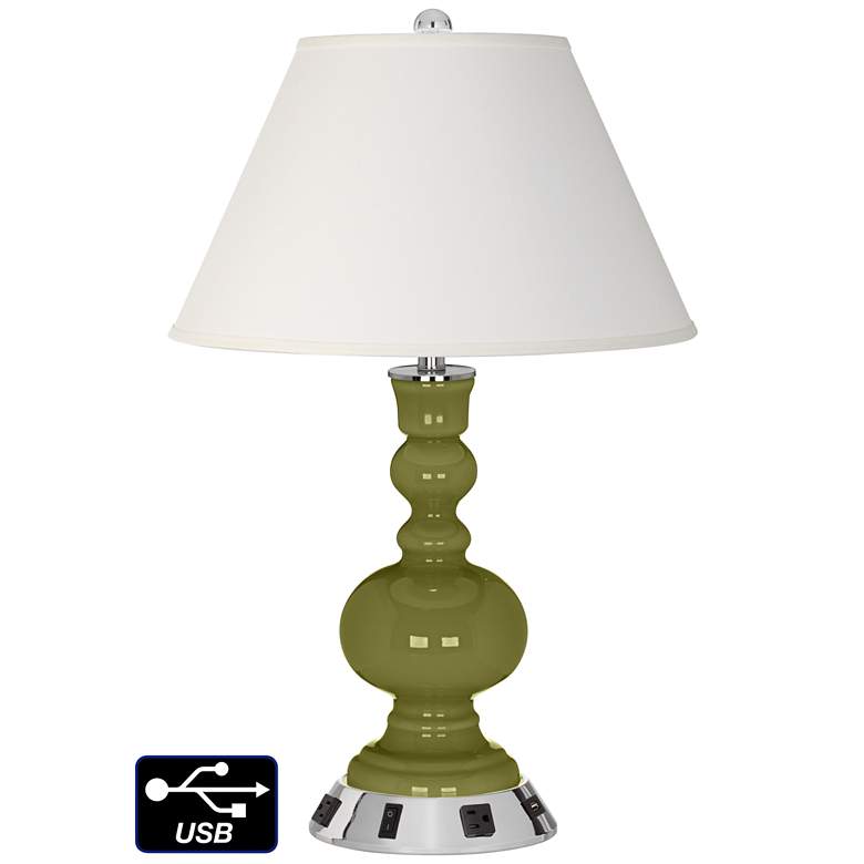 Image 1 Ivory Empire Apothecary Lamp - 2 Outlets and USB in Rural Green