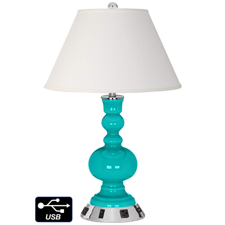 Image 1 Ivory Empire Apothecary Lamp - 2 Outlets and USB in Turquoise