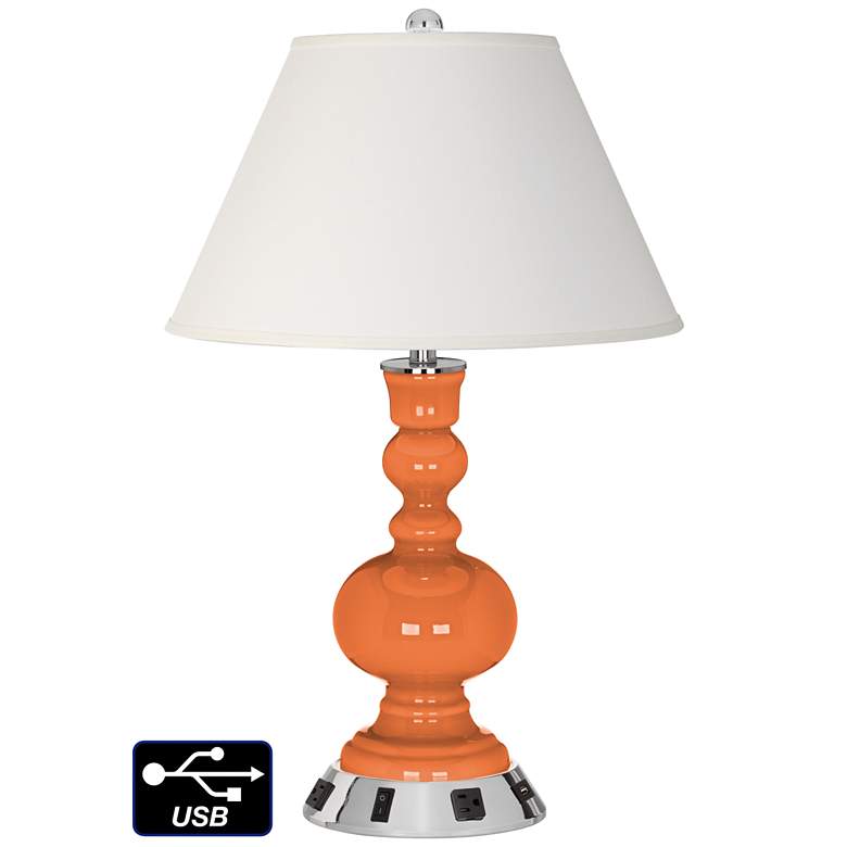Image 1 Ivory Empire Apothecary Lamp - Outlets and USB in Celosia Orange