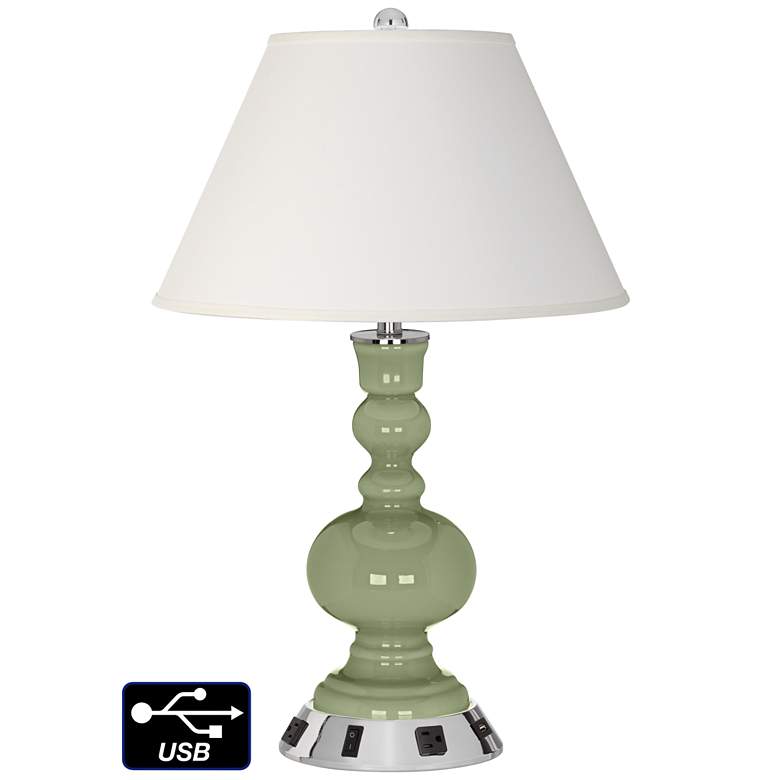 Image 1 Ivory Empire Apothecary Lamp - Outlets and USB in Majolica Green