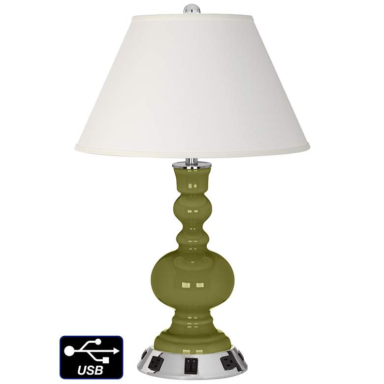 Image 1 Ivory Empire Apothecary Lamp - Outlets and USBs in Rural Green