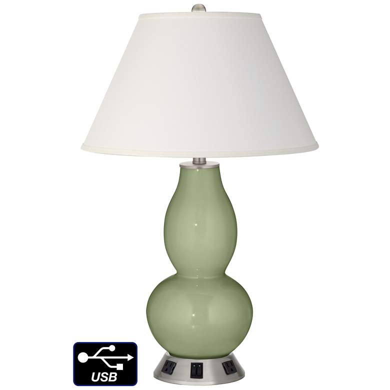 Image 1 Ivory Empire Gourd Lamp - 2 Outlets and 2 USBs in Majolica Green