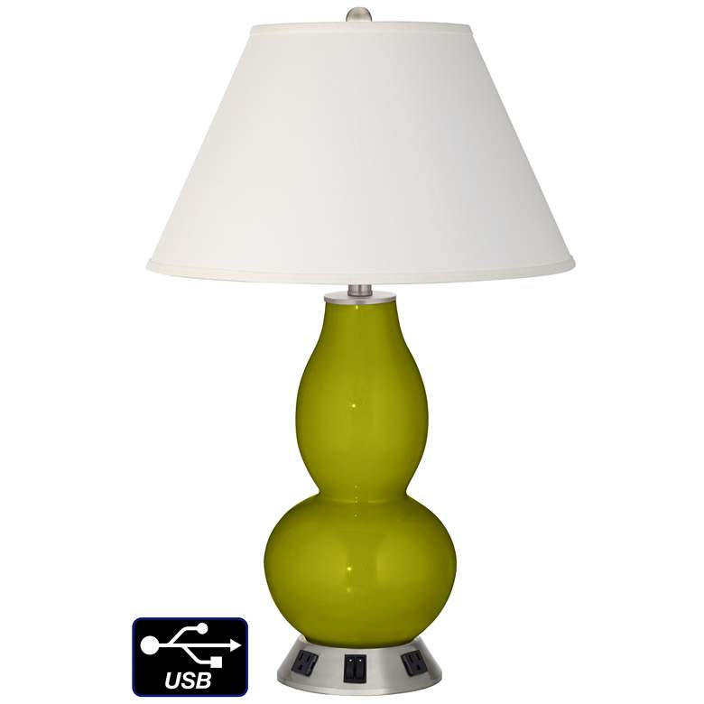 Image 1 Ivory Empire Gourd Lamp - 2 Outlets and 2 USBs in Olive Green