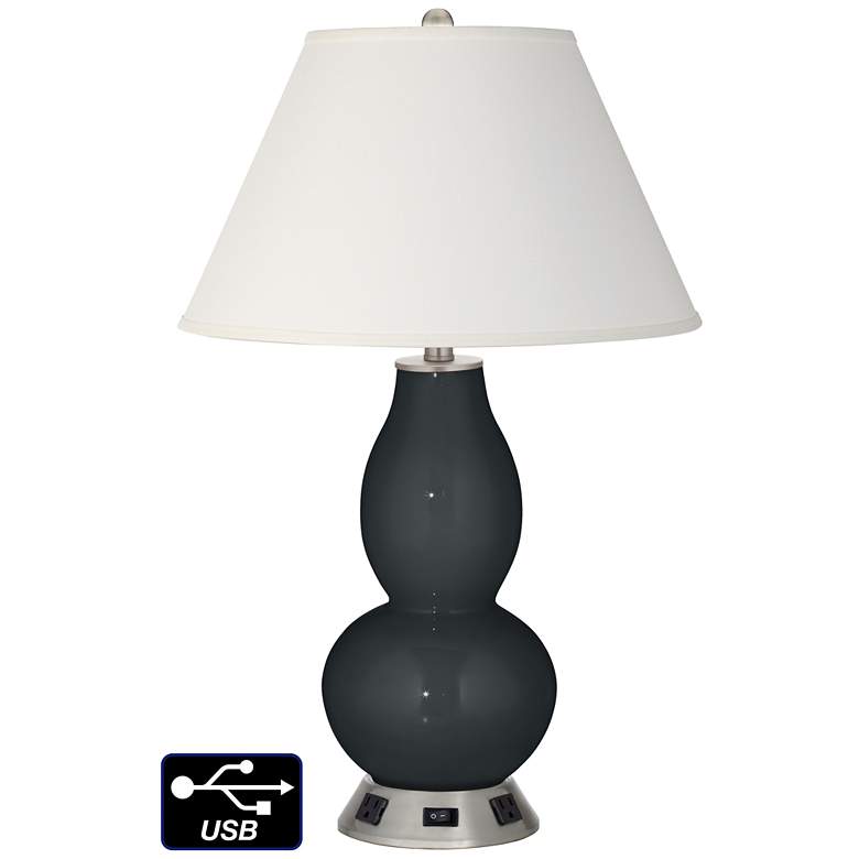 Image 1 Ivory Empire Gourd Lamp - 2 Outlets and USB in Black of Night