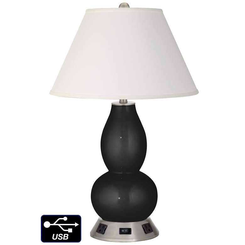 Image 1 Ivory Empire Gourd Lamp - 2 Outlets and USB in Caviar Metallic