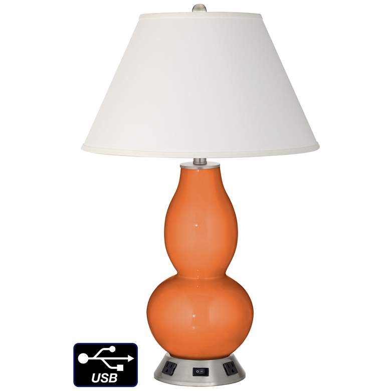 Image 1 Ivory Empire Gourd Lamp - 2 Outlets and USB in Celosia Orange