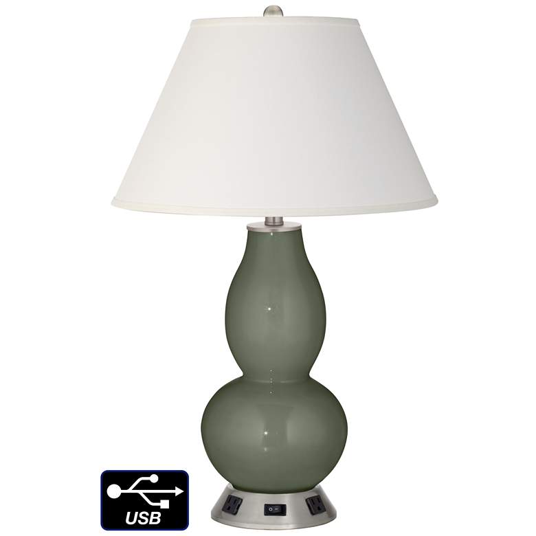 Image 1 Ivory Empire Gourd Lamp - 2 Outlets and USB in Deep Lichen Green