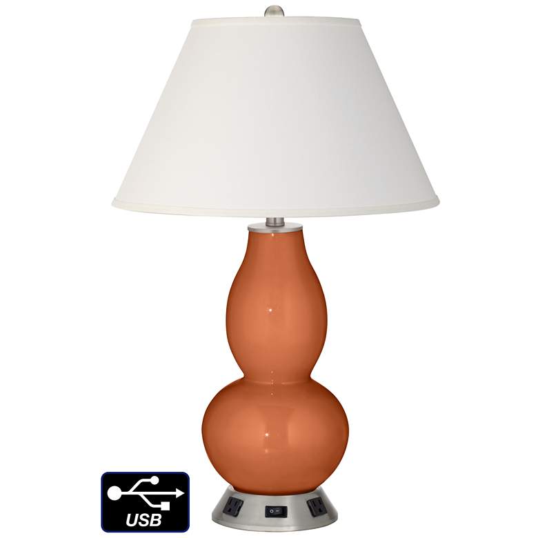 Image 1 Ivory Empire Gourd Lamp - 2 Outlets and USB in Robust Orange