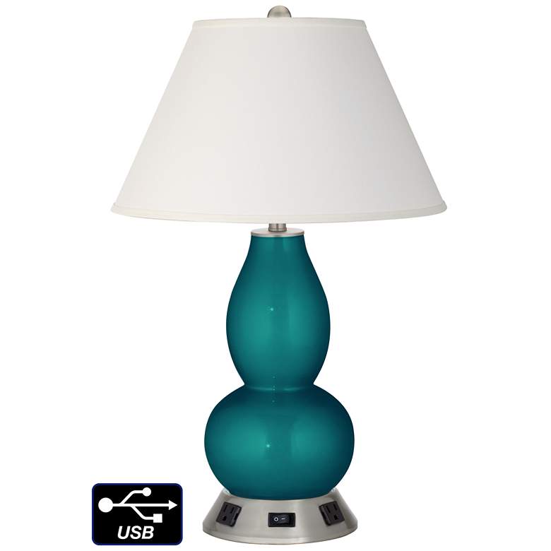 Image 1 Ivory Empire Gourd Lamp - Outlets and USB in Magic Blue Metallic
