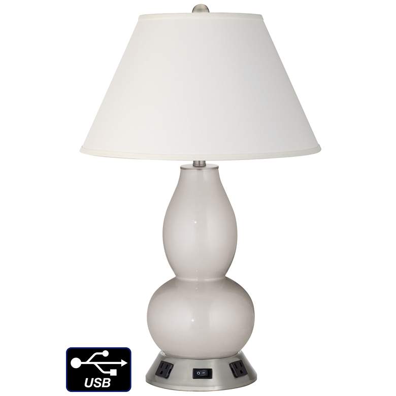 Image 1 Ivory Empire Gourd Lamp Outlets and USB in Silver Lining Metallic