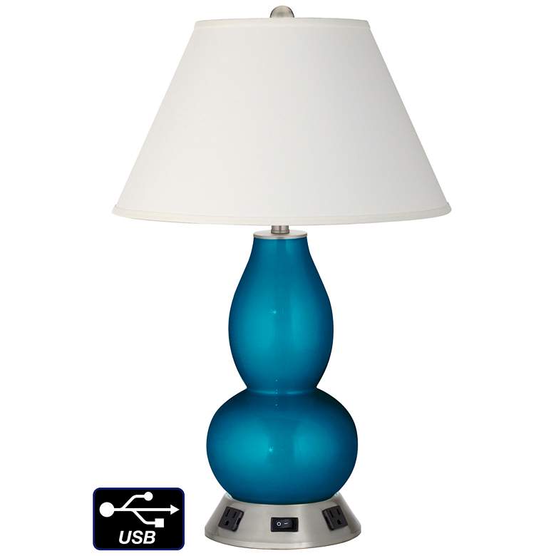 Image 1 Ivory Empire Gourd Lamp - Outlets and USB in Turquoise Metallic