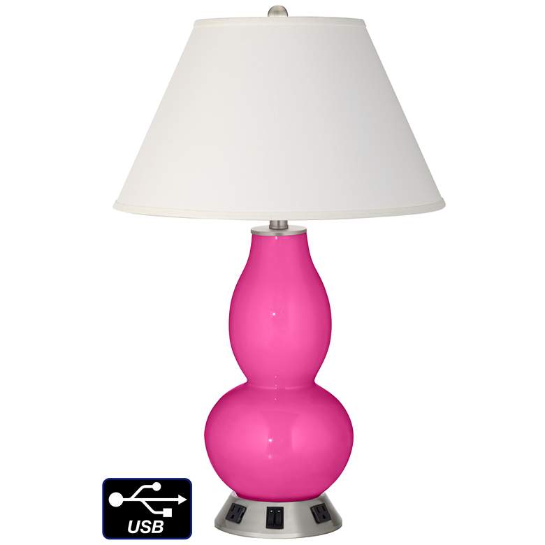 Image 1 Ivory Empire Gourd Table Lamp - 2 Outlets and 2 USBs in Fuchsia