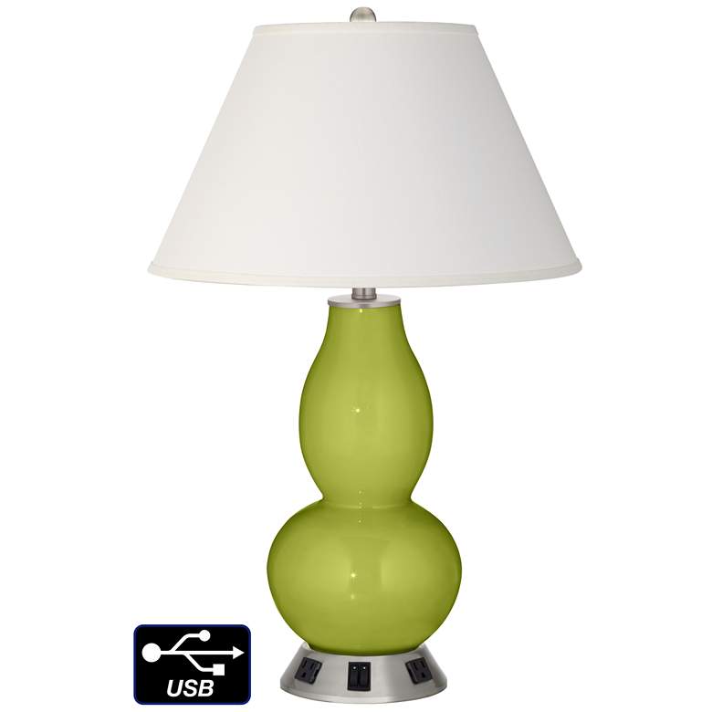 Image 1 Ivory Empire Gourd Table Lamp - 2 Outlets and 2 USBs in Parakeet