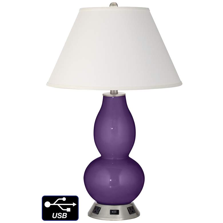 Image 1 Ivory Empire Gourd Table Lamp - 2 Outlets and USB in Acai