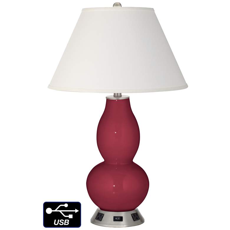 Image 1 Ivory Empire Gourd Table Lamp - 2 Outlets and USB in Antique Red