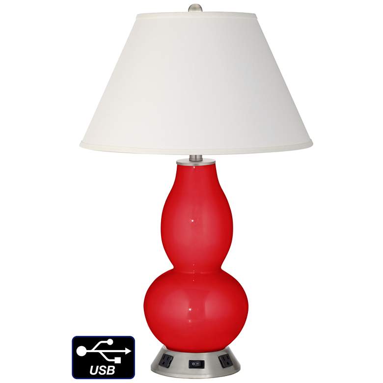 Image 1 Ivory Empire Gourd Table Lamp - 2 Outlets and USB in Bright Red
