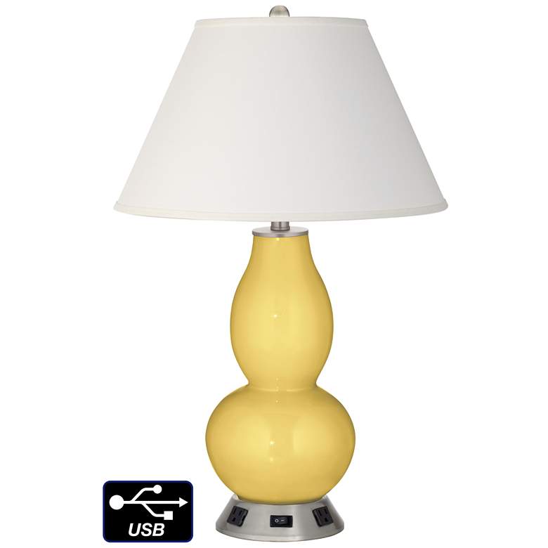Image 1 Ivory Empire Gourd Table Lamp - 2 Outlets and USB in Daffodil