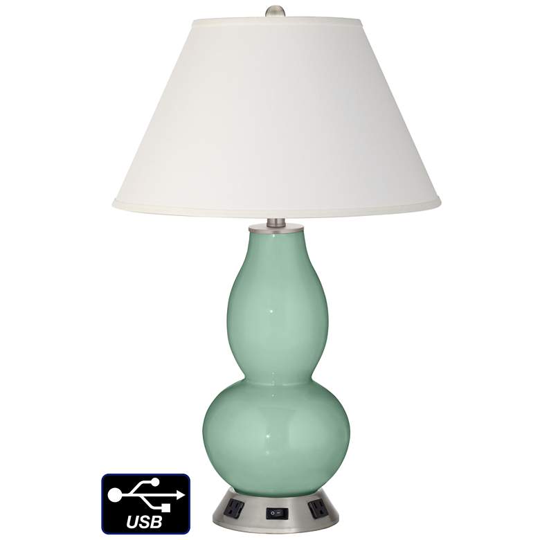 Image 1 Ivory Empire Gourd Table Lamp - 2 Outlets and USB in Grayed Jade