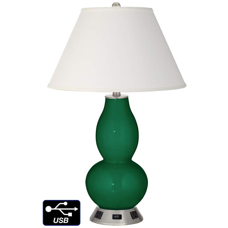Image 1 Ivory Empire Gourd Table Lamp - 2 Outlets and USB in Greens