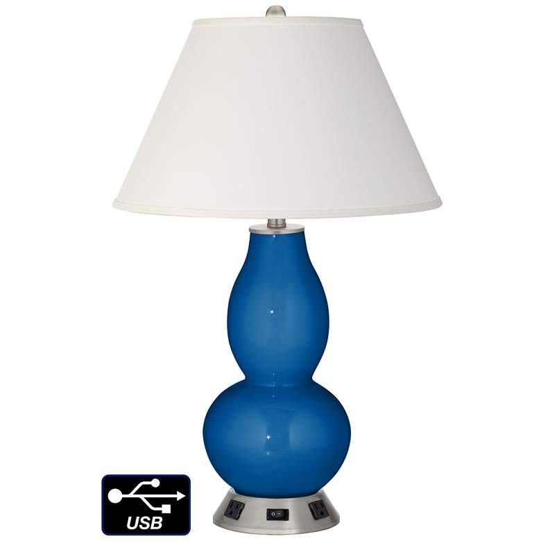 Image 1 Ivory Empire Gourd Table Lamp - 2 Outlets and USB in Hyper Blue