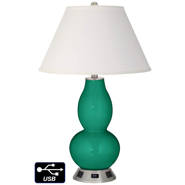 Image 1 Ivory Empire Gourd Table Lamp - 2 Outlets and USB in Leaf