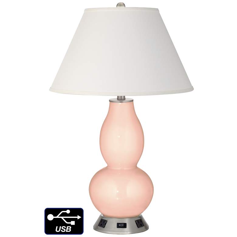 Image 1 Ivory Empire Gourd Table Lamp - 2 Outlets and USB in Linen