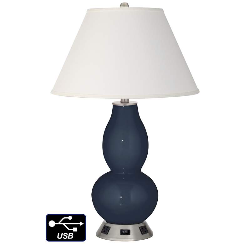 Image 1 Ivory Empire Gourd Table Lamp - 2 Outlets and USB in Naval
