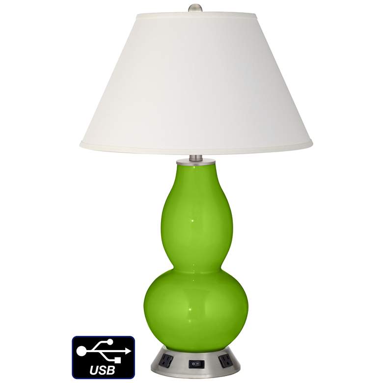 Image 1 Ivory Empire Gourd Table Lamp - 2 Outlets and USB in Neon Green