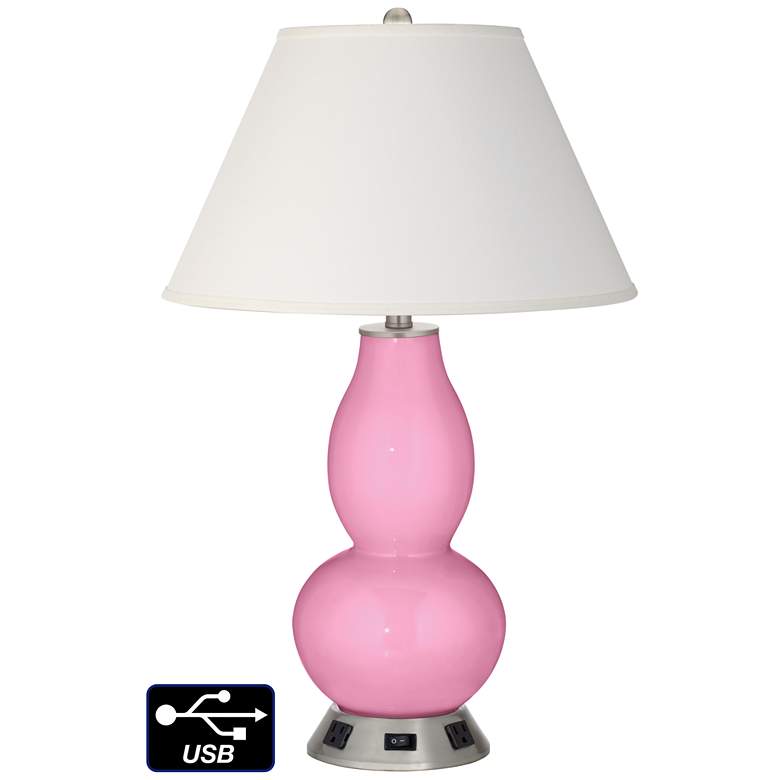 Image 1 Ivory Empire Gourd Table Lamp - 2 Outlets and USB in Pale Pink