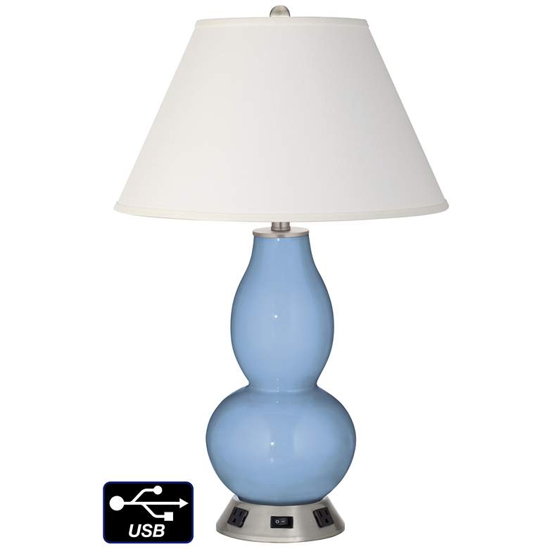 Image 1 Ivory Empire Gourd Table Lamp - 2 Outlets and USB in Placid Blue
