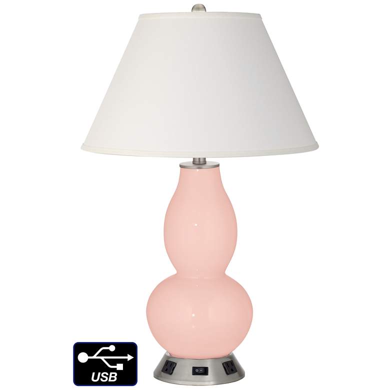Image 1 Ivory Empire Gourd Table Lamp - 2 Outlets and USB in Rose Pink