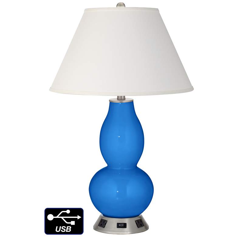 Image 1 Ivory Empire Gourd Table Lamp - 2 Outlets and USB in Royal Blue