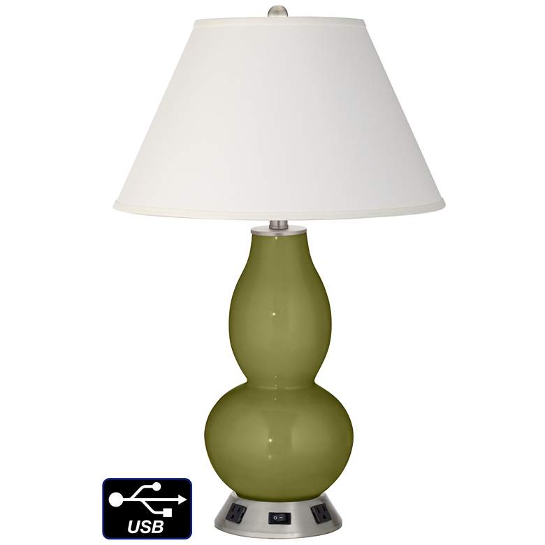 Image 1 Ivory Empire Gourd Table Lamp - 2 Outlets and USB in Rural Green