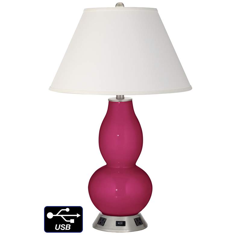 Image 1 Ivory Empire Gourd Table Lamp - 2 Outlets and USB in Vivacious