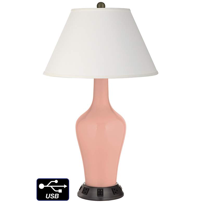 Image 1 Ivory Empire Jug Lamp - 2 Outlets and 2 USBs in Mellow Coral