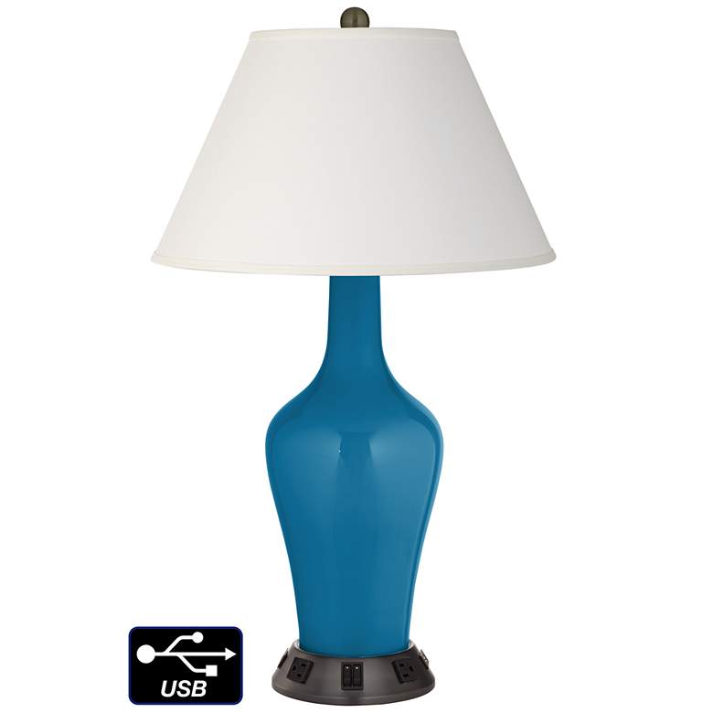 Image 1 Ivory Empire Jug Lamp - 2 Outlets and 2 USBs in Mykonos Blue