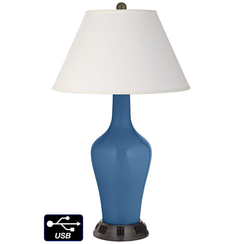 Image 1 Ivory Empire Jug Lamp - 2 Outlets and 2 USBs in Regatta Blue