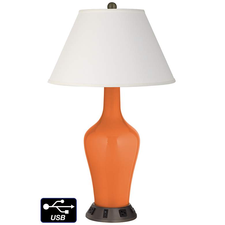 Image 1 Ivory Empire Jug Lamp - 2 Outlets and USB in Celosia Orange