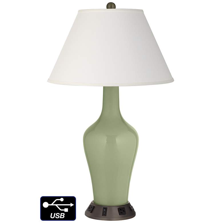 Image 1 Ivory Empire Jug Lamp - 2 Outlets and USB in Majolica Green