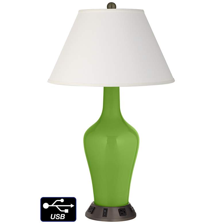 Image 1 Ivory Empire Jug Lamp - 2 Outlets and USB in Rosemary Green