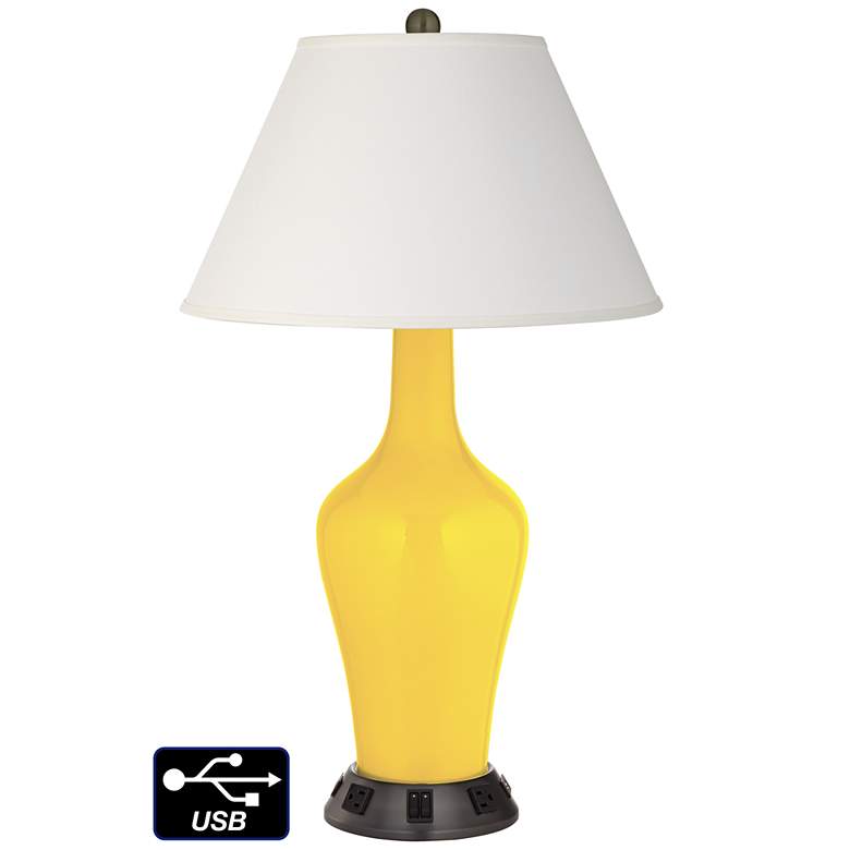 Image 1 Ivory Empire Jug Table Lamp - 2 Outlets and 2 USBs in Citrus