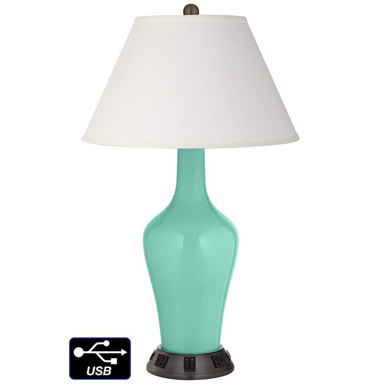 Image 1 Ivory Empire Jug Table Lamp - 2 Outlets and 2 USBs in Larchmere