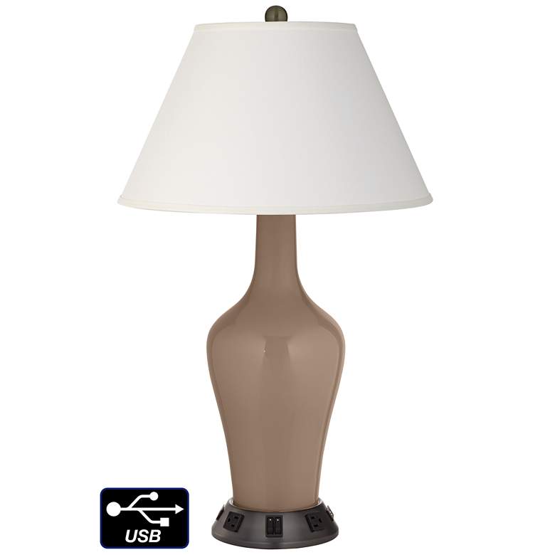 Image 1 Ivory Empire Jug Table Lamp - 2 Outlets and 2 USBs in Mocha