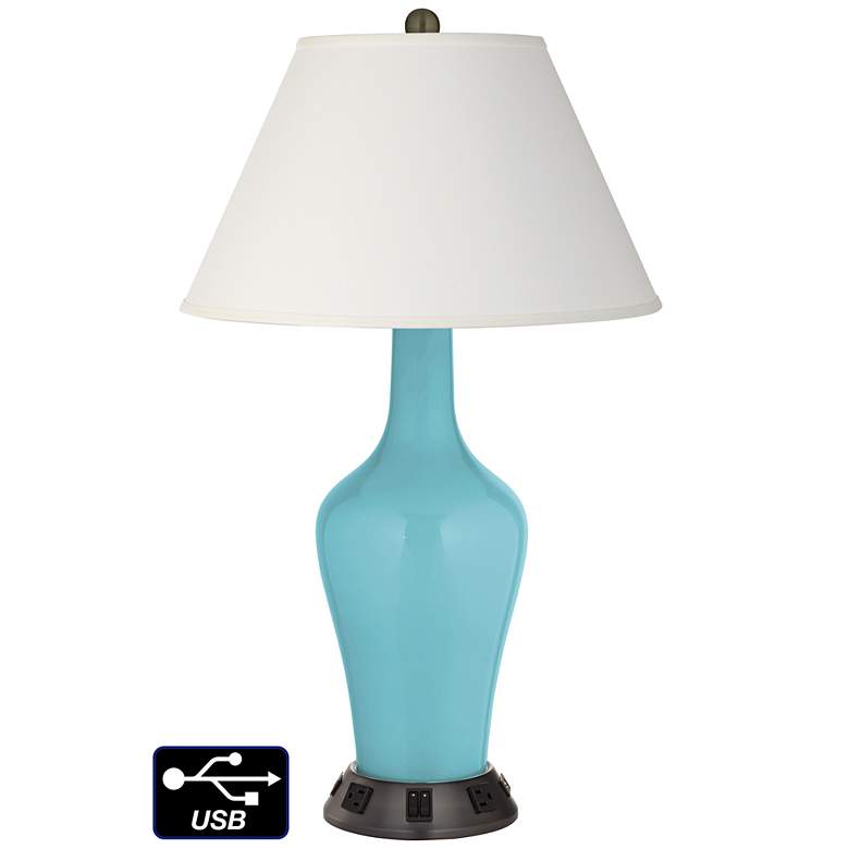 Image 1 Ivory Empire Jug Table Lamp - 2 Outlets and 2 USBs in Nautilus
