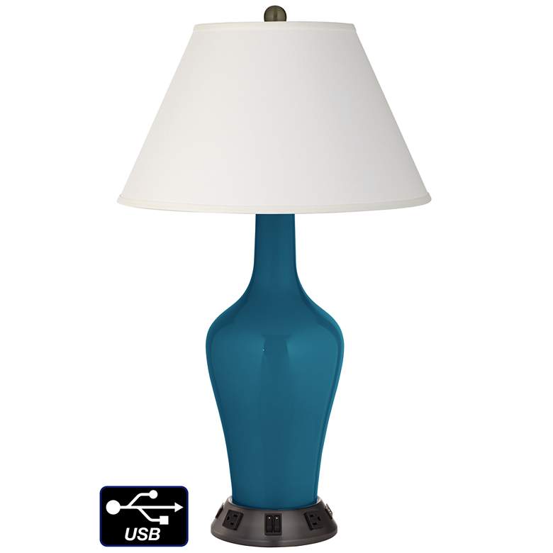 Image 1 Ivory Empire Jug Table Lamp - 2 Outlets and 2 USBs in Oceanside