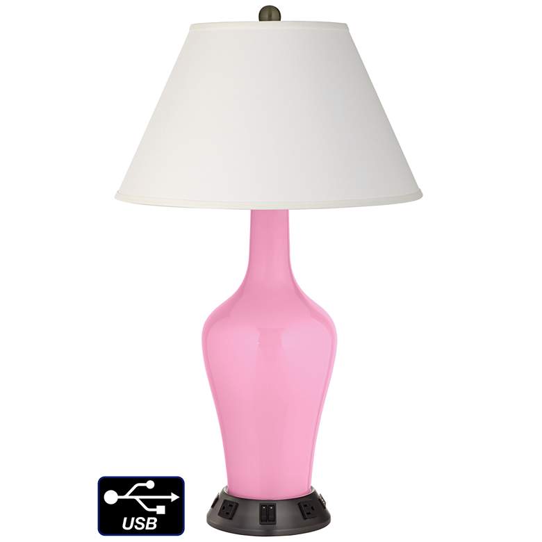 Image 1 Ivory Empire Jug Table Lamp - 2 Outlets and 2 USBs in Pale Pink